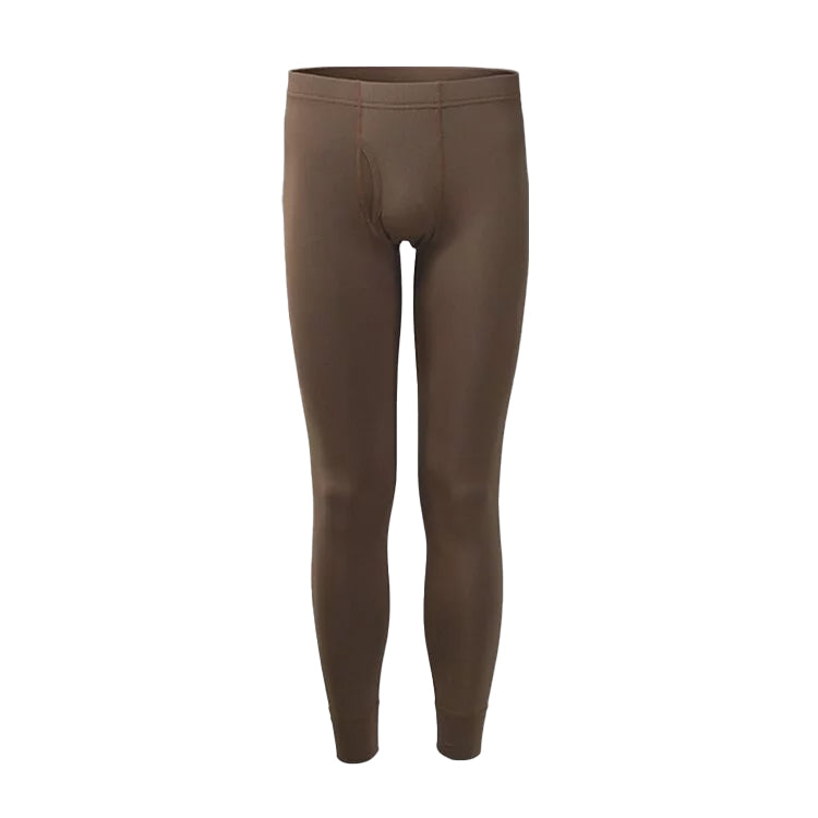 Front view of men's khaki thermal leggings with fly opening, made with moisture-wicking fabric for outdoor and daily wear