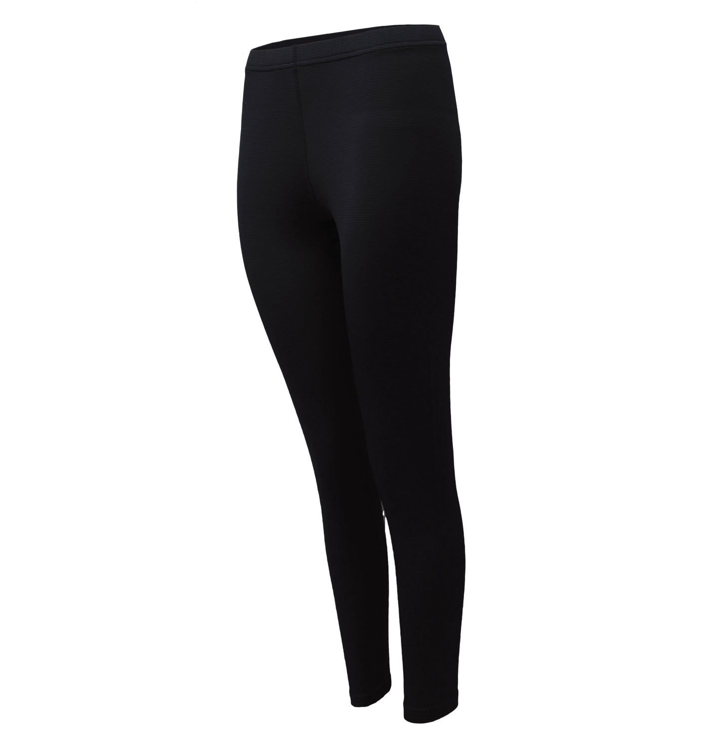 Side view of black moisture-wicking thermal leggings for women