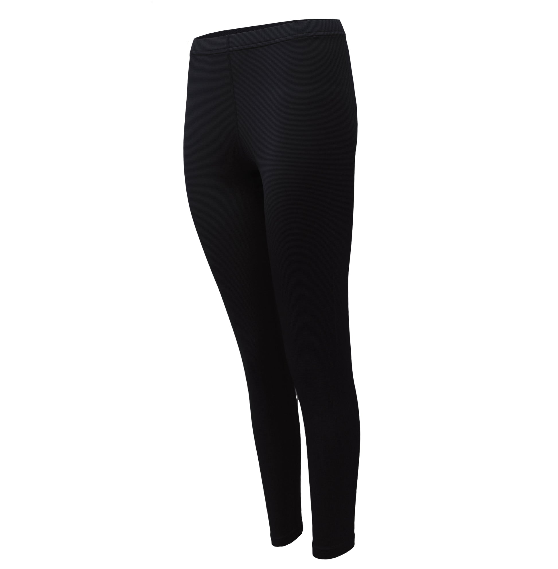Side view of black moisture-wicking thermal leggings for women