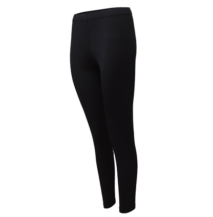 Side view of black moisture-wicking thermal leggings for women