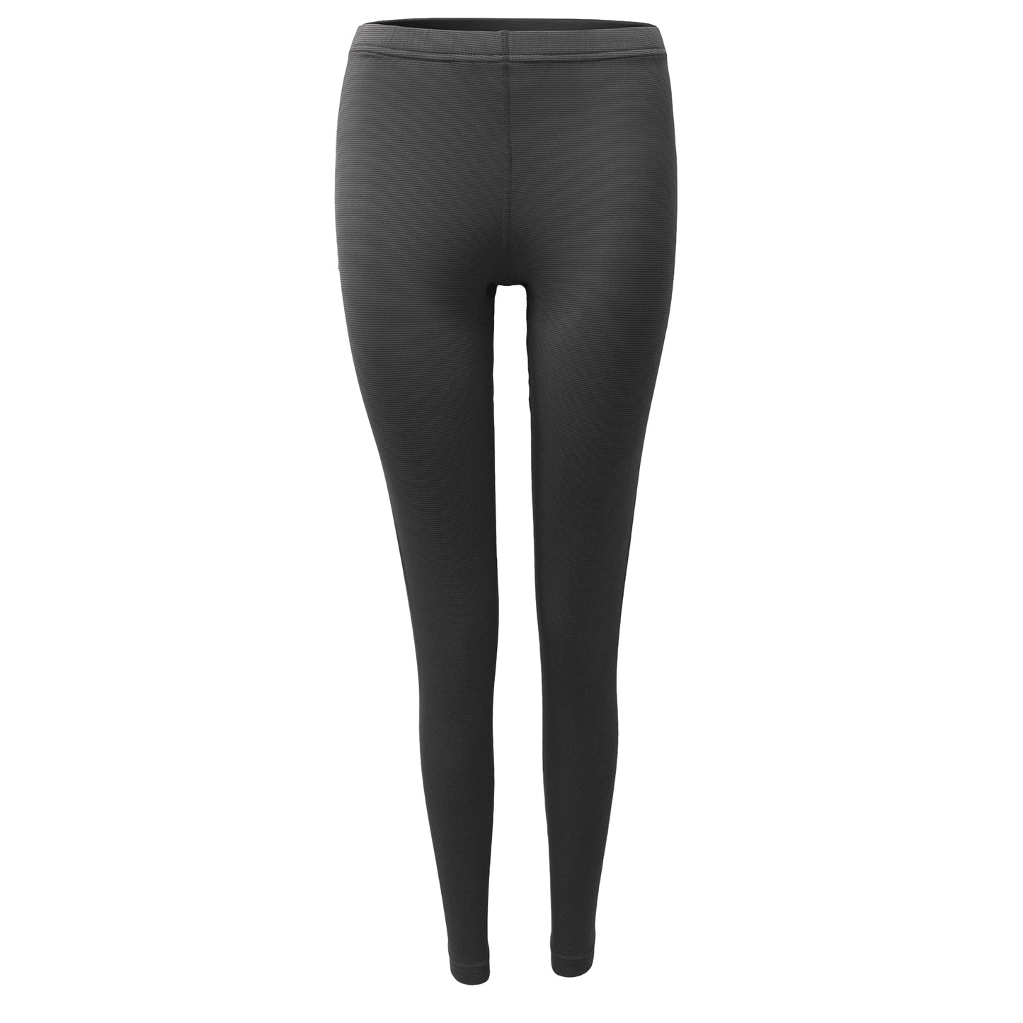 Front view of charcoal grey thermal leggings with 3M moisture-wicking fabric