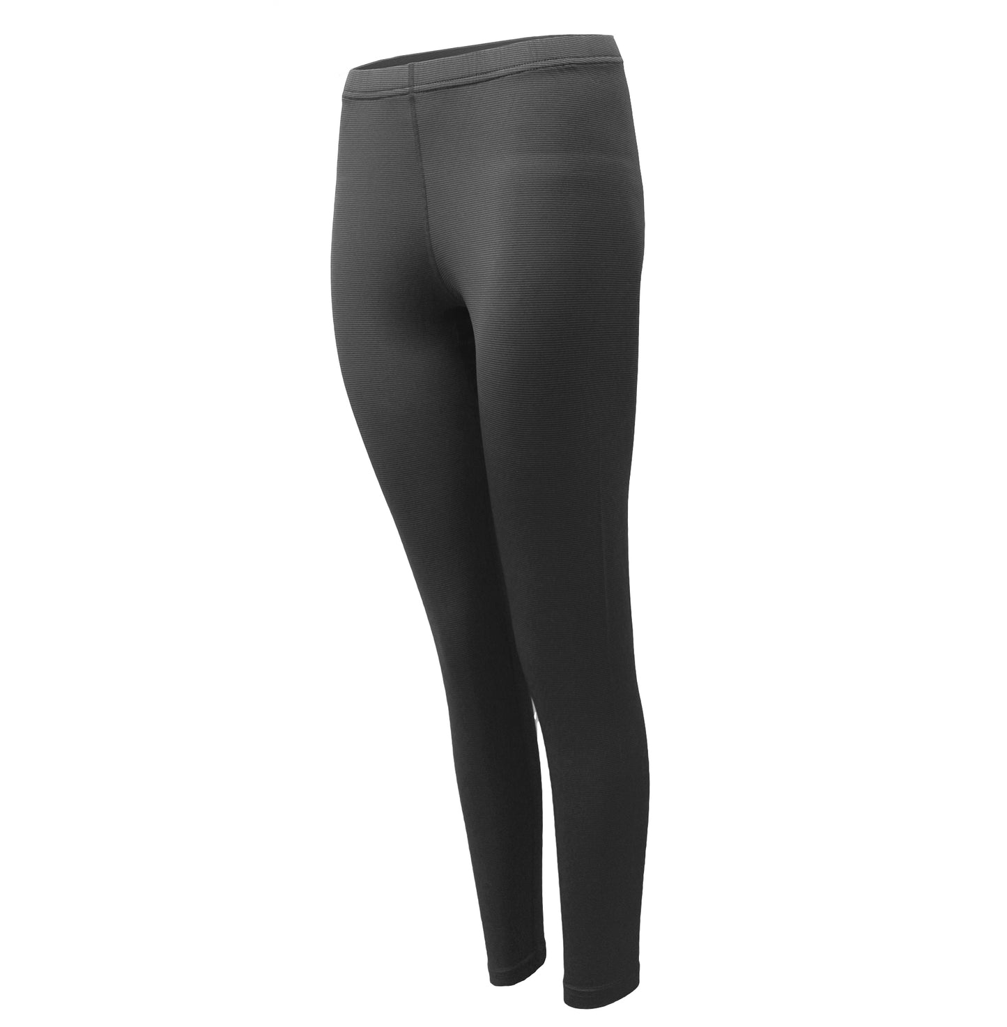 Side view of charcoal thermal leggings designed for moisture control