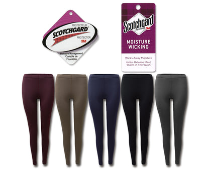 Thermal leggings in five color options with 3M Scotchgard moisture-wicking hang tags