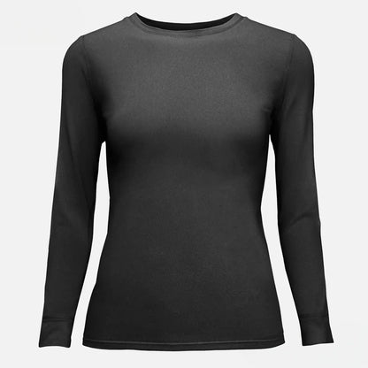 Women's Graphene Tech Thermal Top – Infrared Heating, Moisture-Wicking, Crew Neck – Front View in Black