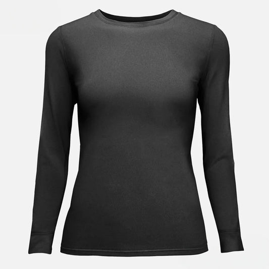 Women's Graphene Tech Thermal Top – Infrared Heating, Moisture-Wicking, Crew Neck – Front View in Black