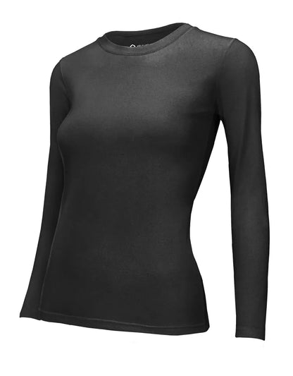 Women's Graphene Tech Thermal Top – Infrared Heating, Moisture-Wicking, Crew Neck – Side View in Black