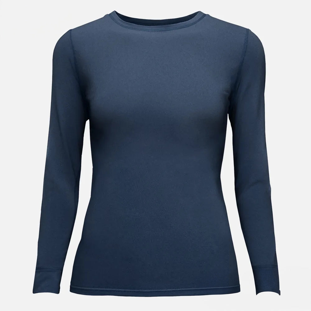 Women's Graphene Tech Thermal Top – Infrared Heating, Moisture-Wicking, Crew Neck – Front View in Navy