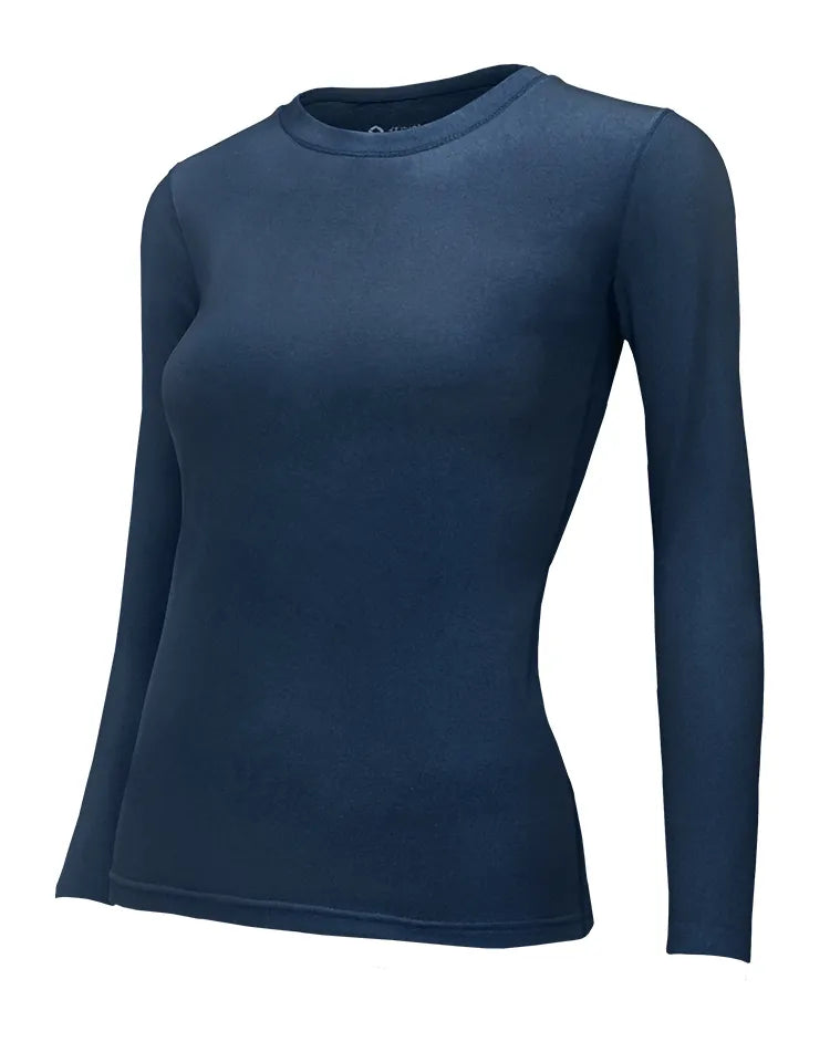 Women's Graphene Tech Thermal Top – Infrared Heating, Moisture-Wicking, Crew Neck – Side View in Navy