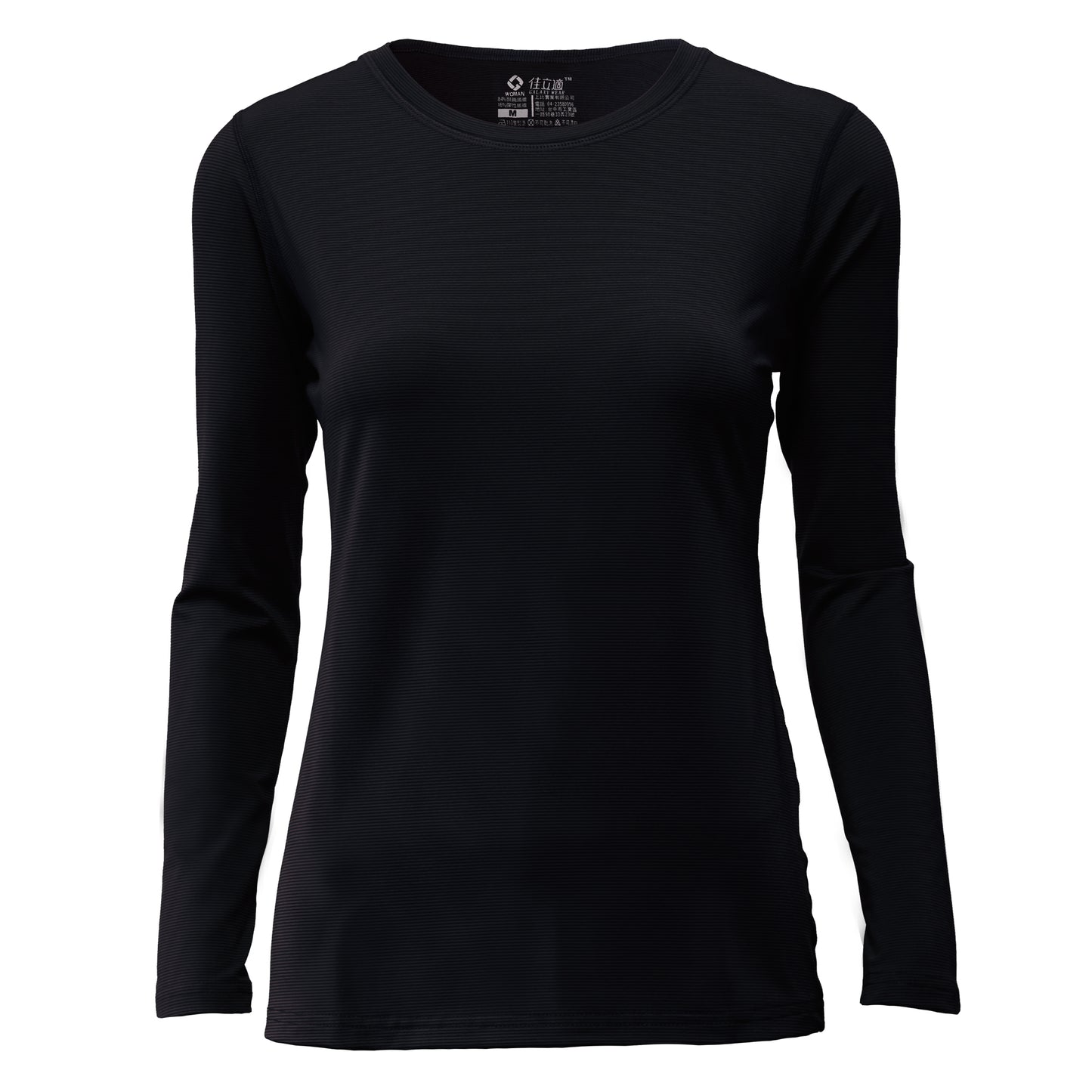 Galaxy Wear women's black thermal top, crew neck, made in Taiwan with quick-heat and moisture-wicking fabric