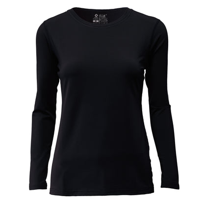 Galaxy Wear women's black thermal top, crew neck, made in Taiwan with quick-heat and moisture-wicking fabric