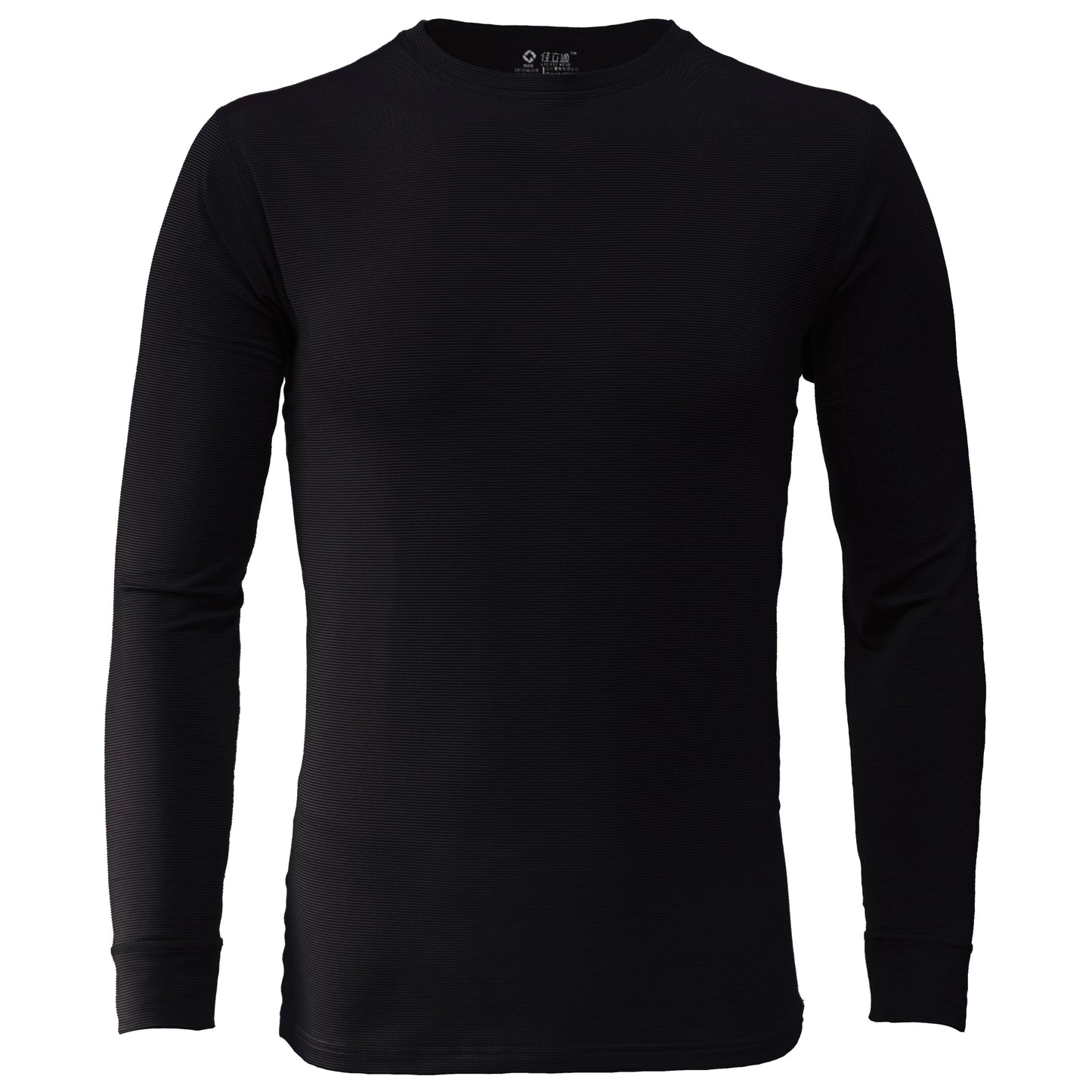 Men's black thermal long sleeve crew neck top - front view