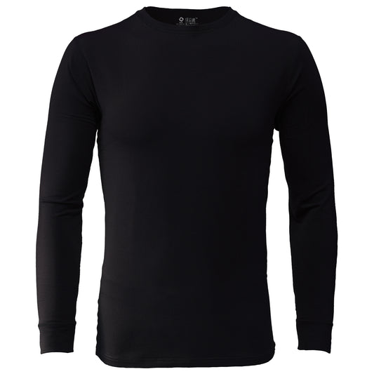 Men's black thermal long sleeve crew neck top - front view