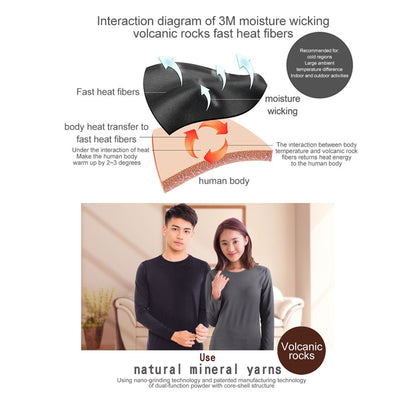 Volcanic rock and 3M fast heat fibers for quick warming thermal tops, ideal for indoor and outdoor cold weather use