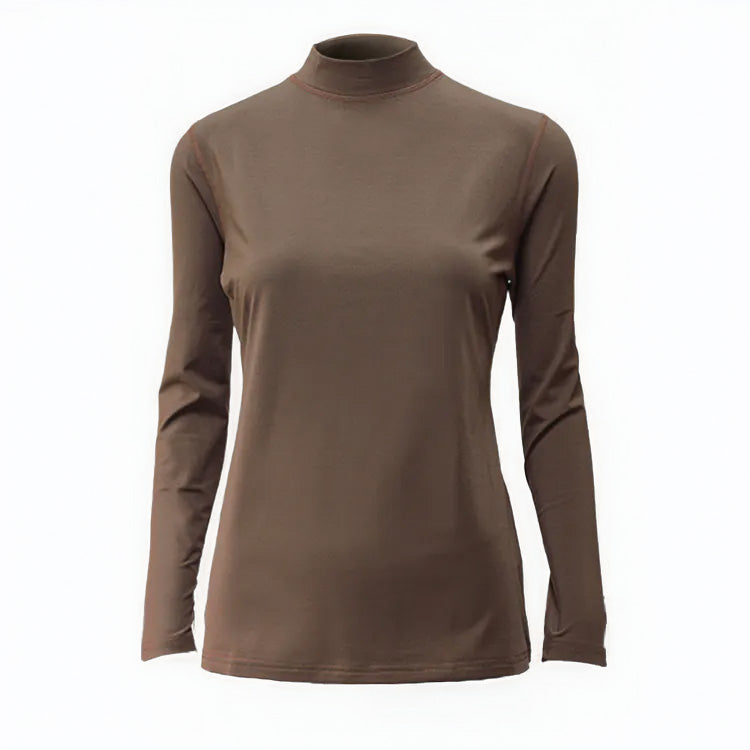 Women's thermal long sleeve top in Khaki with mock neck collar